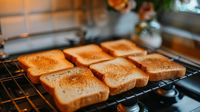 Morning toast  a cozy kitchen scene with golden bread and soft sunlight for family breakfast vibes