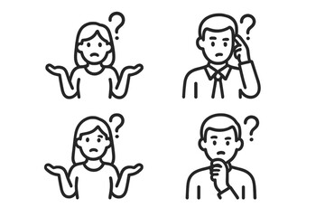 Naklejka premium Confused people asking questions, shrugging shoulders, and thinking about a problem or solution