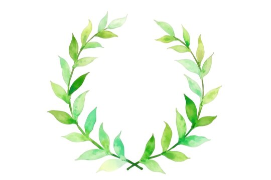 A green leafy wreath with a white background