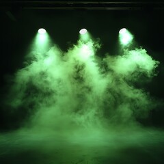 Green spotlight fog rising across empty stage high resolution picture