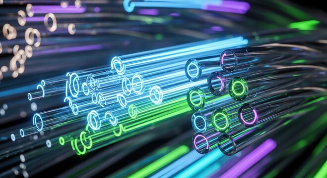 low latency network concept. Abstract digital lines in vibrant colors resembling fiber optics.