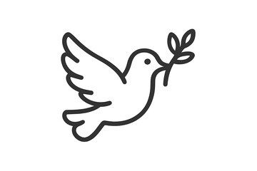 Obraz premium Stylized outline drawing of a peace dove in flight carrying an olive branch