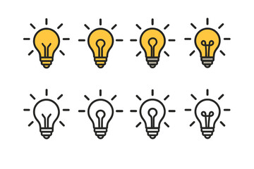 Glowing and outline light bulb icons representing ideas, innovation, and energy concepts