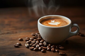 Hot cappuccino with elegant latte art high resolution picture