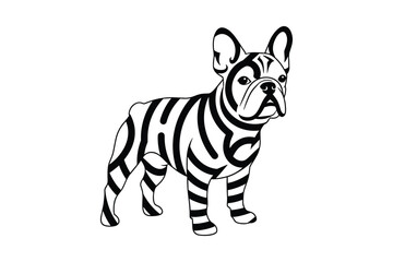 Striking black and white french bulldog illustration featuring a unique zebra stripe pattern, perfect for modern design