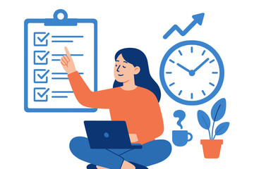 Woman checking off a large to-do list symbolizing efficient task management and time organization