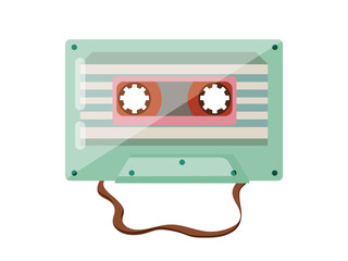 Retro 90s audio cassette with loose tape illustration