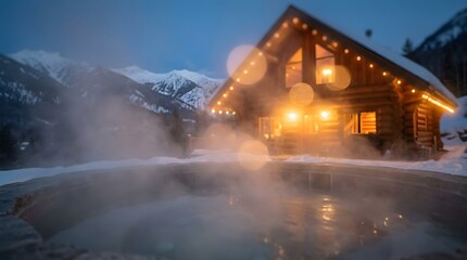 Fototapeta premium Cozy Cabin Hot Tub in Winter
