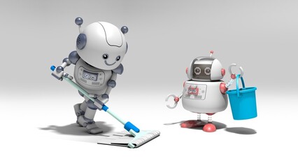 White Robot with Blue Tools - High Resolution Stock Image