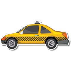 Yellow Taxi Cab with Black and White Checkerboard Pattern on Doors Side View Isolated on Transparent Background Vector Illustration