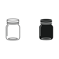 Two mason jars one outline one solid silhouette isolated on white background