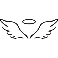 Simple Black Outline Angel Wings and Halo Icon on Transparent Background Represents Purity and Divinity a Celestial Symbol for Graphic Design and Artistic Projects