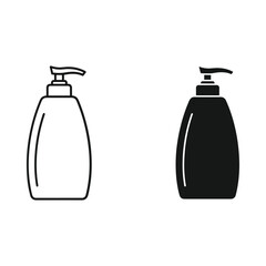 Two soap dispenser icons one outline one solid black on white background