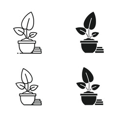 Plant growth icons set outline and solid styles