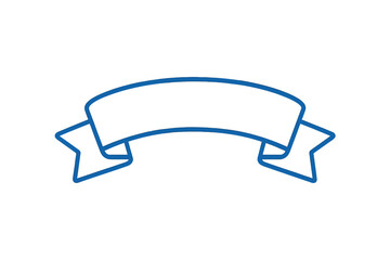 Minimalist blue line art graphic of a curved decorative ribbon banner shape