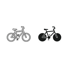 Two hand drawn bicycle icons one outline one silhouette
