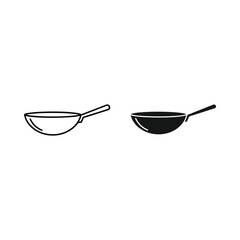 Two wok cooking pans one outline one solid black