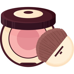 Pixel Art Blush Compact with Brush Pink Creamy Texture for Makeup Application on a Transparent Background