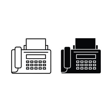 Fax machine icon in outline and silhouette styles