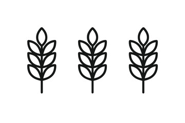 Three stylized wheat ears or grain stalks depicted as simple black outline icons