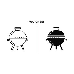 Two stylized barbecue grill icons one outline and one solid black
