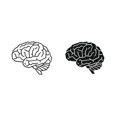 Two stylized brain illustrations one outline one solid black