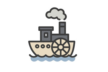 Classic paddle steamer boat traveling on water with smoke from the chimney