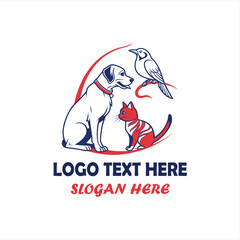 Dog Cat and Bird Pet Care Logo Vector for Veterinary Clinic, Animal Hospital and Pet Shop Branding