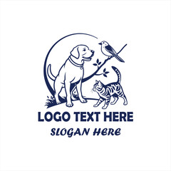 Dog Cat and Bird Pet Care Logo Vector for Veterinary Clinic, Animal Hospital and Pet Shop Branding