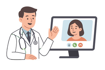 Physician providing remote health advice during an online medical appointment via video call