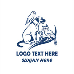 Dog Cat and Bird Pet Care Logo Vector for Veterinary Clinic, Animal Hospital and Pet Shop Branding