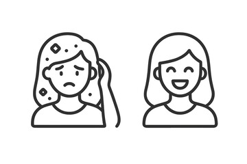 Comparison of sad woman with skin problems and happy woman after successful treatment