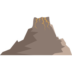 Stylized illustration of a rugged mountain peak with jagged orange lightning strikes emanating from...