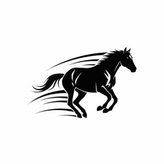 Dynamic black silhouette of a fast running horse with speed lines.