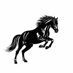 Majestic black horse in midair showcasing power and elegance in silhouette.