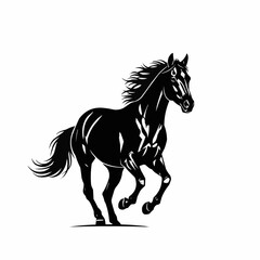 Majestic Black Horse Galloping Freely Across a White Background.