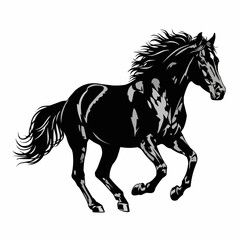 Majestic Black Horse Galloping with Flowing Mane and Tail.