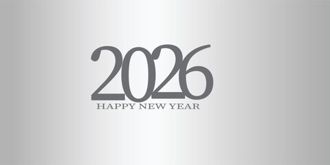 Happy New Year 2026 design vector. Slightly shiny chrome gradient concept, Trendy and unique 2026 new year logo design template. Vector illustration