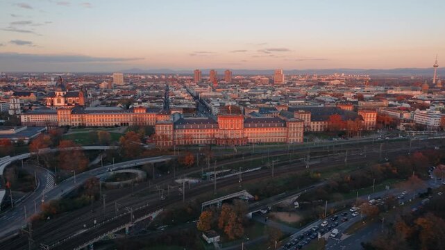 Majestic Mannheim Palace Aerial: Historic Baroque Castle and University Building with Main Courtyard and Classicist Architecture, Germany