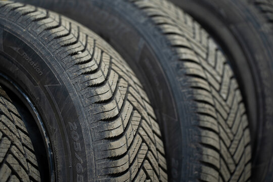 A stack of rubber tires from a car