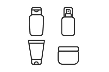 Minimalist outline symbols representing cosmetic packaging containers for beauty and skincare products