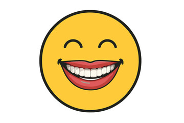 Fototapeta premium Wide happy grin emoji face showing teeth and red lips expressing joy and positive emotion