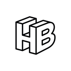 3D Outline HB Initial Logo Design - Isometric Line Art Vector