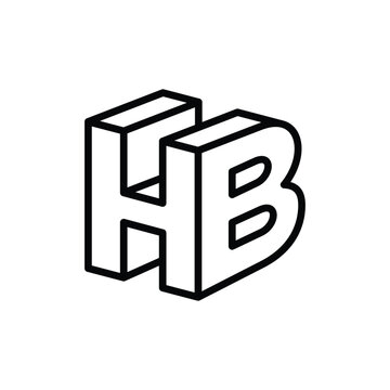 3D Outline HB Initial Logo Design - Isometric Line Art Vector