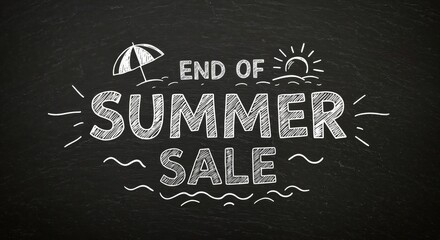 End of Summer Sale: A captivating chalkboard illustration announcing the end-of-summer sale, decorated with whimsical imagery and a sense of seasonal transition. 