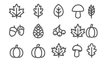 Collection of simple outline symbols representing fall season harvest and natural elements © icon_art