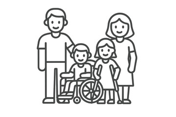 Inclusive family unit showing parents and children with physical disabilities
