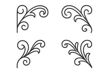 Elegant set of four vintage ornamental corner flourishes featuring swirling floral motifs