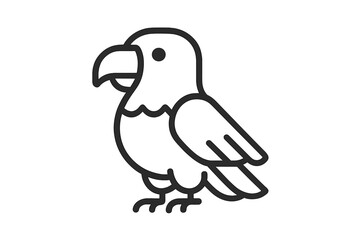 Cute tropical parrot bird icon in simple black and white outline style for graphic design