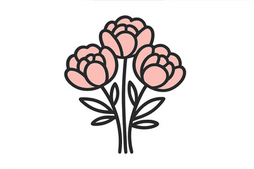 Minimalist stylized bunch of pink peonies or roses with bold black outlines and solid color fill © icon_art